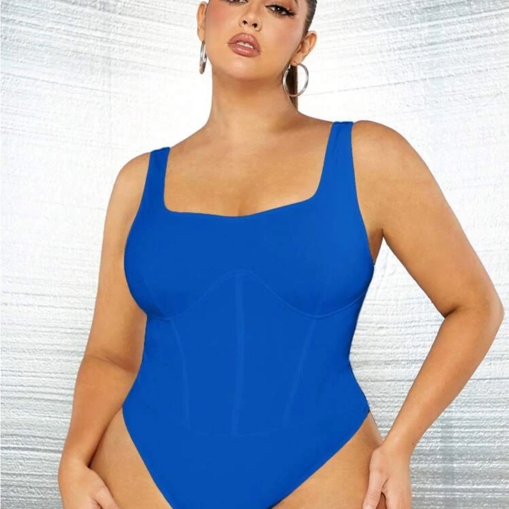 blue bodysuit